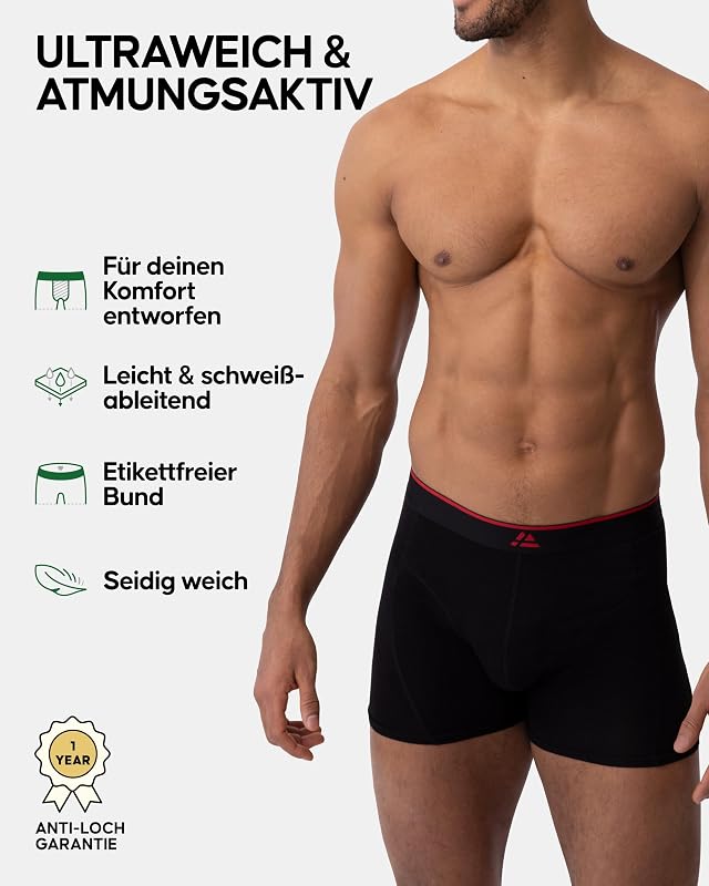 Bambus Boxershorts Herren (6er/10er Pack), Superweich & Atmungsaktiv, Unterhosen Herren mit oder ohne Eingriff Schwarz L