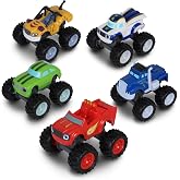 NKOK Blaze and the Monster Machines Free-Wheel Toy Cars (5PK), Blaze, Pickle, Crusher, Stripes &amp; Darington | 3-Inch Vehicles, Grippy Rubber Tires, Pivoting Axles, No Batteries, STEM-Inspired Play