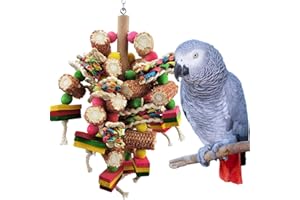 Cokliomc Bird Toys, Parrot Toys, Bird Toys Made of Natural Multi-Colored Wooden Blocks for African Grey Parrots, Amazon Parrots, Small and Medium-Sized Birds to Exercise Beak Strength