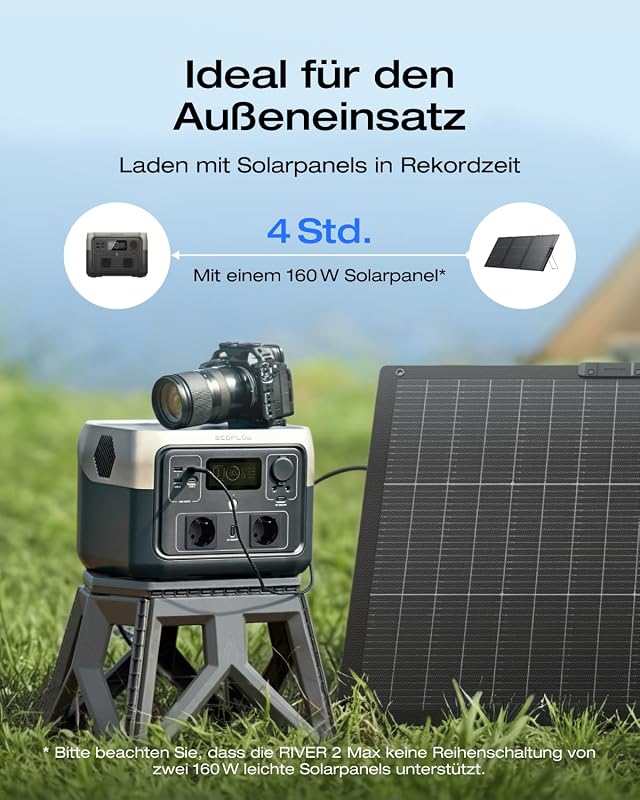 EcoFlow RIVER 2 Max tragbare Powerstation 512 Wh mit 160W Solarpanel