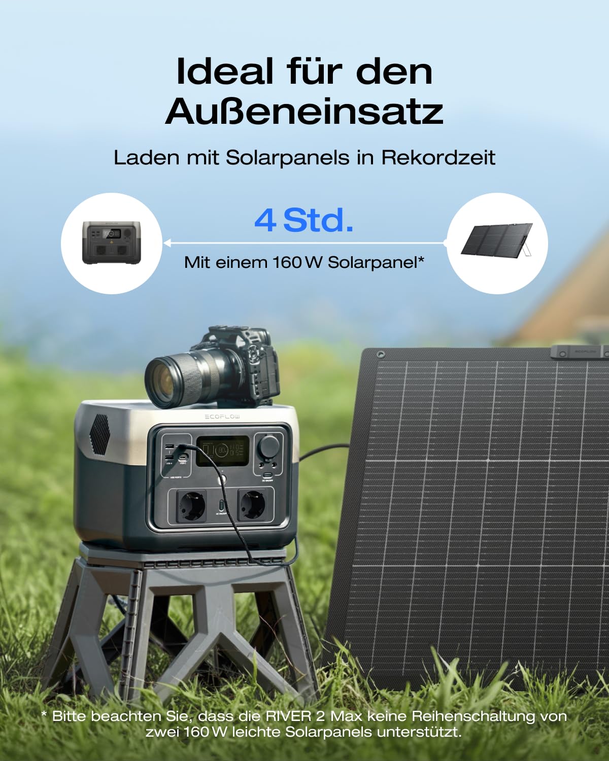 EF ECOFLOW Tragbare Powerstation RIVER 2 MAX mit 160W faltbare solar panel, 512 Wh Solargenerator mit LiFeP04, Schnellladung in 1 Stunde, bis zu 1000 W Leistung, Balkonkraft für Camping 3