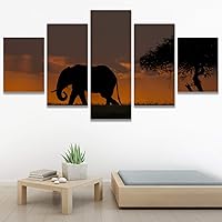 SIGNWIN 5 Panel Canvas Wall Art Modern Art Animals Dramatic Giraffe Lion Multicolor Photography Southwest for Home Decorations Ready to Hang - 60