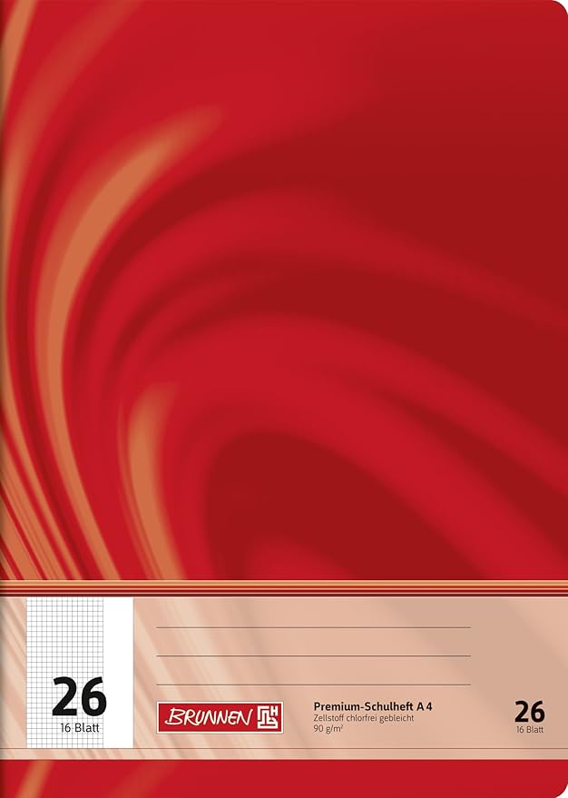 Brunnen 104472602 Schulheft A4 Vivendi (16 Blatt, 5 mm kariert, mit Rand, Lineatur 26)