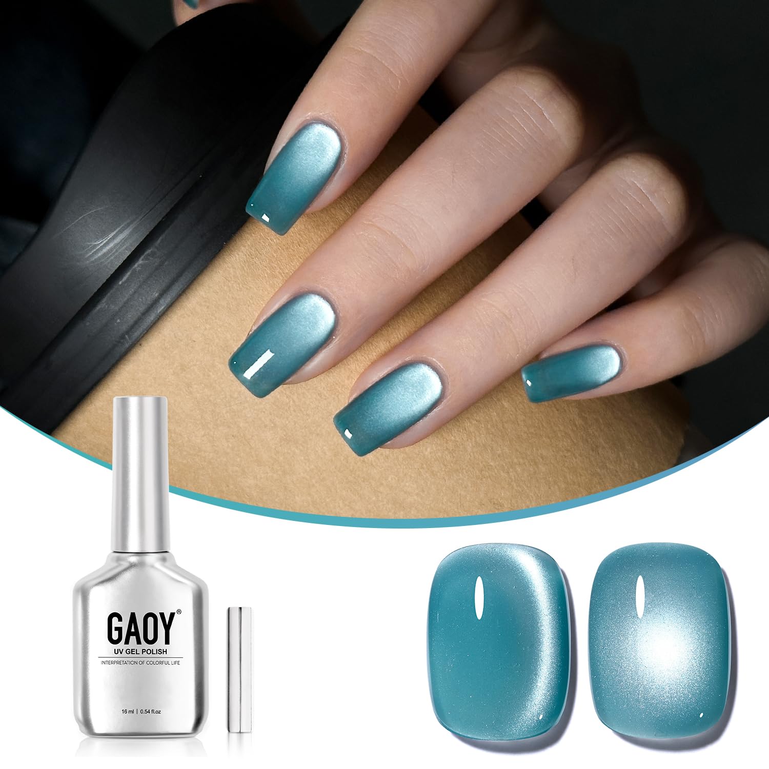 GAOY Jelly Blue Cat Eye Gel Nail Polish, 16ml Glitter Holographic Nail Polish with Magnet, Reflective Translucent UV Gel, 2986 Aqua Aura