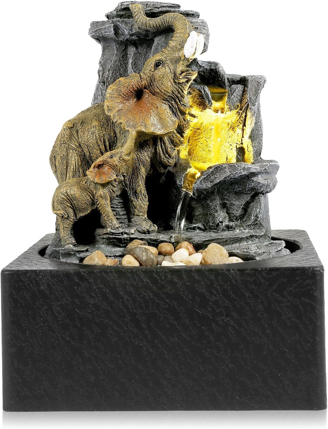 Indoor Fountains & Accessories - BEAMNOVA Tabletop Fountain,3 Tiered Elephant & Baby Elephant Indoor Fountains,with LED Light Water Feature for Home Office Decor