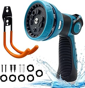 Garden Hose Nozzle - Hose Nozzle Sprayer with Hose Holder, Water Hose Nozzle, High Pressure Hose Sprayer Features 10 Spray Patterns Thumb Control Easy Water Control for Lawns Garden Home Pet Car