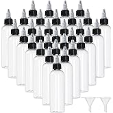 Yephets 32 Pack 4oz Boston Dispensing Bottle Empty Round LDPE Plastic Squeeze Dropper Bottles Squeeze Bottle with Twist Top Cap for Liquids Oils Art Crafts Kitchen Household