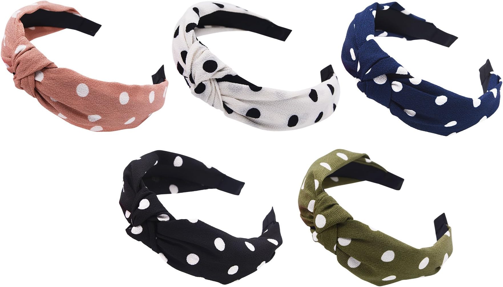 STHUAHE Pack of 5 Women Girls Handmade Wide Dot Chiffon Cloth Cross Knot Hair Hoop Hairband Headband Headwear Hair Accessories (5 Color)