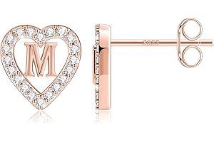 Anoup Heart Initial Stud Earrings - Gifts for Girls, Sterling Silver Post 14K Gold Plated All Over Hypoallergenic | CZ Simulated Diamond Stud Earrings | Birthday Gifts for Girls Kids Toddlers