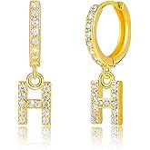 Dainty 14K Gold Huggie Hoop Initial Dangle Earrings for Women Trendy Cute S925 Sterling Silver Post Cubic Zirconia Rhinestones Small Letter Name Hypoallergenic Jewelry Gift