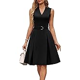GRACE KARIN Work Dresses for Women 2026 V Neck Fit and Flare Midi Dresses Office Business Dress with Belt and Pockets