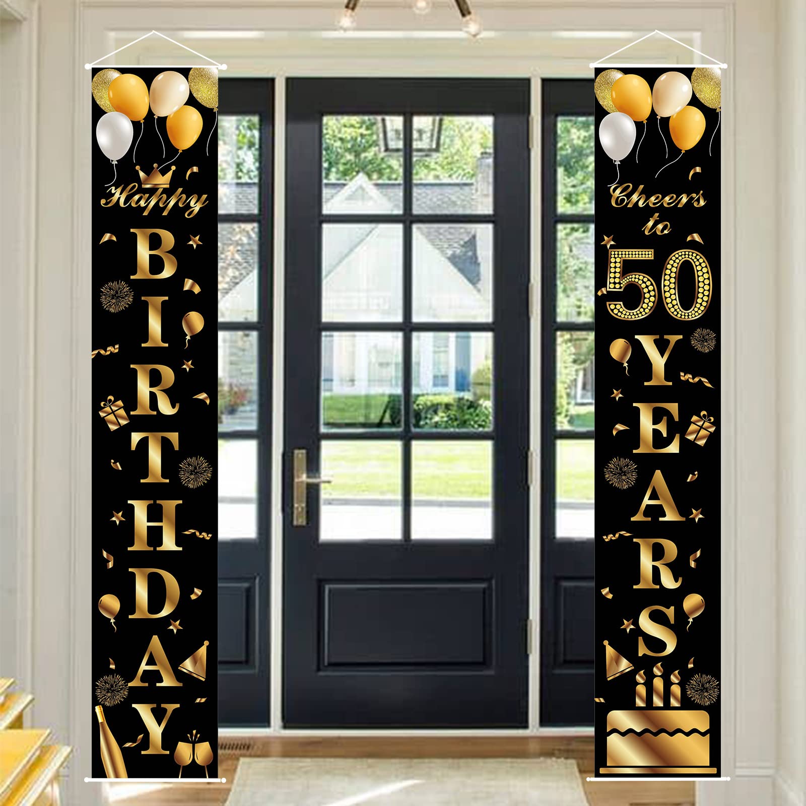 Happy 50th Birthday Door Banner Party Decorations,Black Gold Fabric 50th Birthday Door Porch Sign Banner for boys Girls Women Men 50 Years Old Birthday&Party Indoor Outdoor Decor Supplies