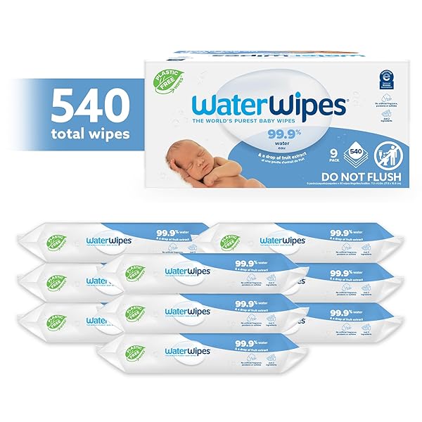 WATERWIPES SENSITIVE+ NEWBORN & BABY WIPES, 3-IN-1 CLEANS, CARES, PROTECTS, 99.9% WATER, UNSCENTED & HYPOALLERGENIC, 540 COUNT (9 PACKS)