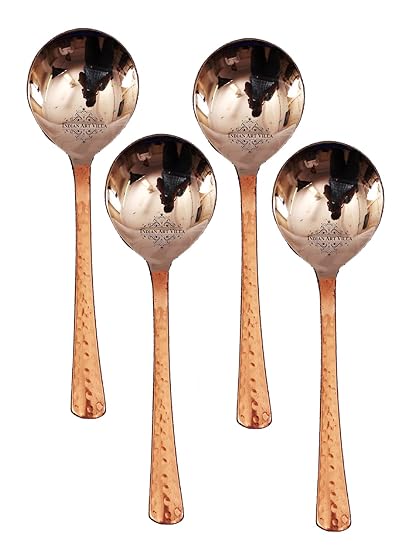 Indian Art Villa Set of 4 Steel Copper Soup Spoon | for Drinking Soup Home Hotel Restaurant | Tableware