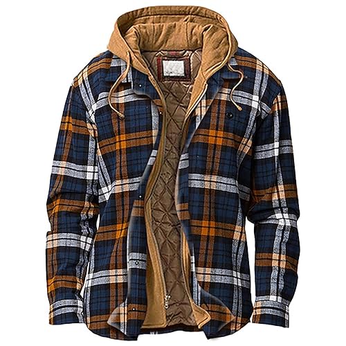Fleece Lined Flannel Big And Tall Hooded Flannel Jacket Plaid Coat