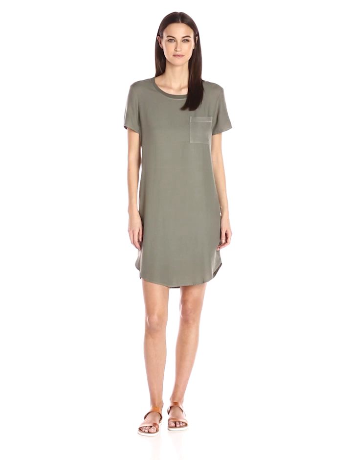 Splendid Women's Mixed Media T-Shirt Dress, Military Olive M
