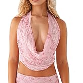 Women Y2K Sequin Halter Top Sexy Low Cut Cowl Neck Sleeveless Tie Back Sparkle Cami Top Summer Beach Glitter Shirt