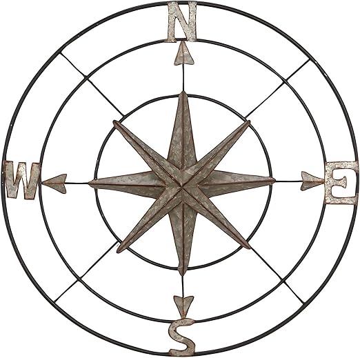 Amazon Com Deco 79 32 Coastal Round Iron Compass Wall Decor
