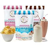 Chilly Churn Variety Pack Ice Cream Mix, Shakes &amp; Smoothies, 3 Pack | Variety pack- Chocolate, Vanilla &amp; Birthday Cake; works with mixers or blenders; gluten free; each pouch makes 1.5 quarts
