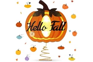 Craftsatin Hello Fall Tree Topper Fall Decoration for Home 8 x 10 Inch Hello Fall Pumpkin Tree Decor with Light Fall Wood Ornaments for Autumn Indoor Outdoor Harvest Holiday Thanksgiving