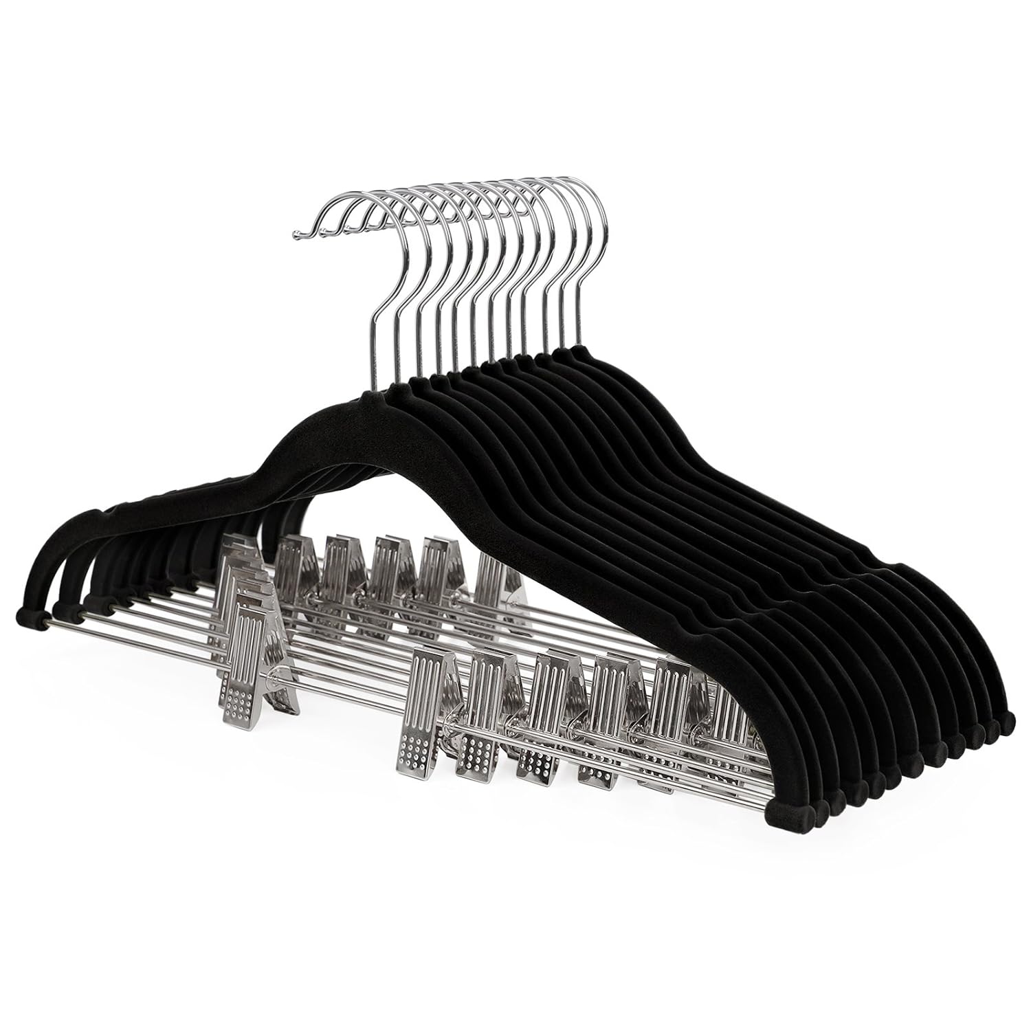 SONGMICS Pack of 12 Velvet Trouser Hangers with Bar and Clips Suit