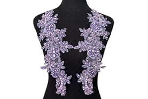 SUCCI SHAN 1 Pair Rhinestones Lace Applique Accessories Handsewing Acrylic Beads Stones Trim Patches for DIY Girl Wedding Dress Decorations (Light Purple)