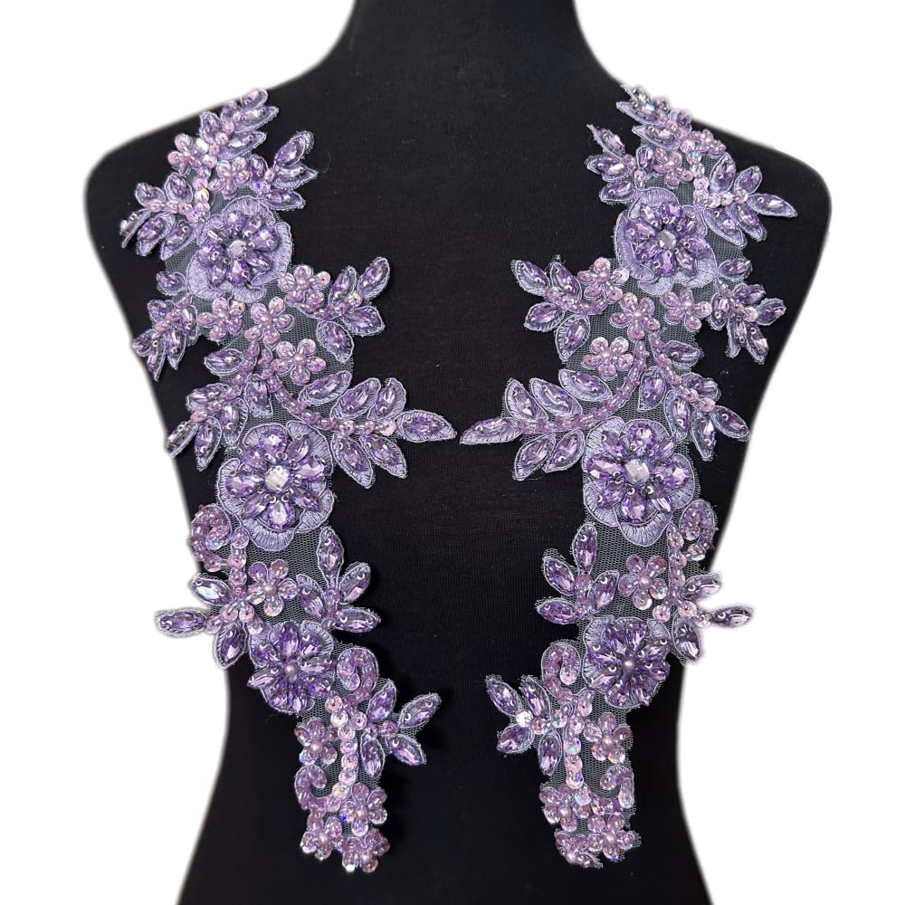 Photo 1 of 1 Pair Rhinestones Lace Applique Accessories Handsewing Acrylic Beads Stones Trim Patches for DIY Girl Wedding Dress Decorations (qzi)