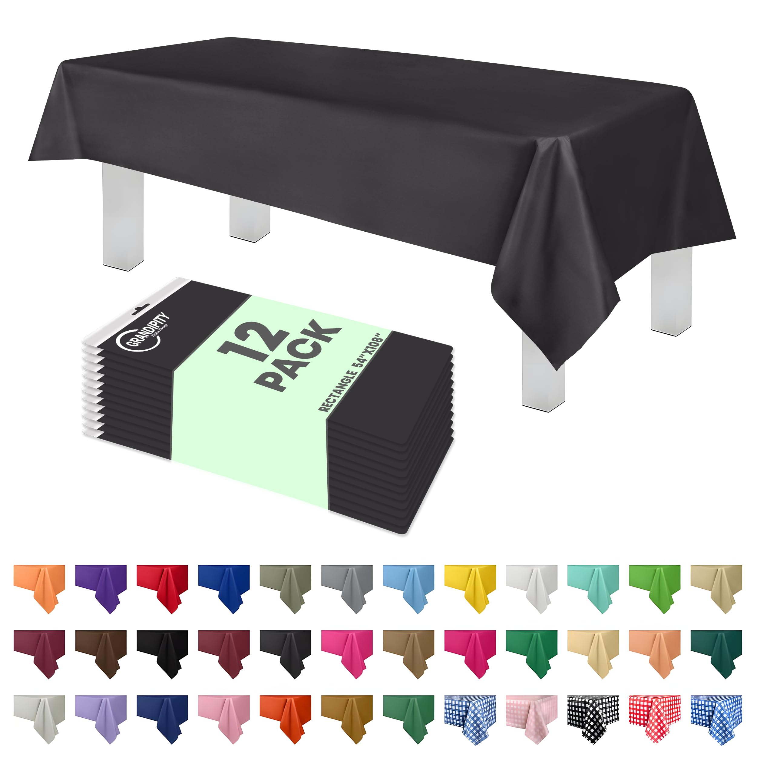 Photo 1 of Grandipity 12 Pack Premium Disposable Plastic Tablecloth 54 Inch. x 108 Inch. Decorative Rectangle Table Cover - Dark Grey