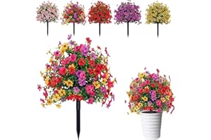 Artificial Violet Flowers for Outdoor Garden Decor, UV Resistant Waterproof Faux Plants with Ground Spikes for Window Box Por