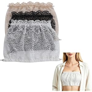 YWTAENOH 3Pcs Lady Lace Cover Modesty Panel Wearable Mock Camisole Bralette Modesty Panel Vest Cleavage Cover Up Black