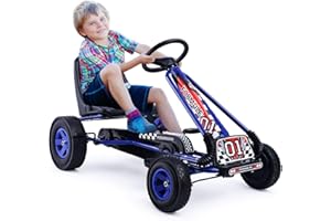OUTDOOR BASIC HOMGX Pedal Go Kart, Outdoor Kids Off-Road Go Kart with 2-Position Adjustable Bucket Seat, 2 Safety Brakes, EVA Rubber Tires, Pedal Powered Ride On Kart for Boys & Girls 3-5 (Blue)