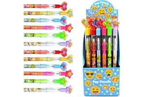 TINYMILLS Tiny Mills 24 Pcs Emoji Multi Point Stackable Push Pencil Assortment with Eraser for Emoji Birthday Party Favor Prize Carnival Goodie Bag Stuffers Classroom Rewards Pinata Fillers