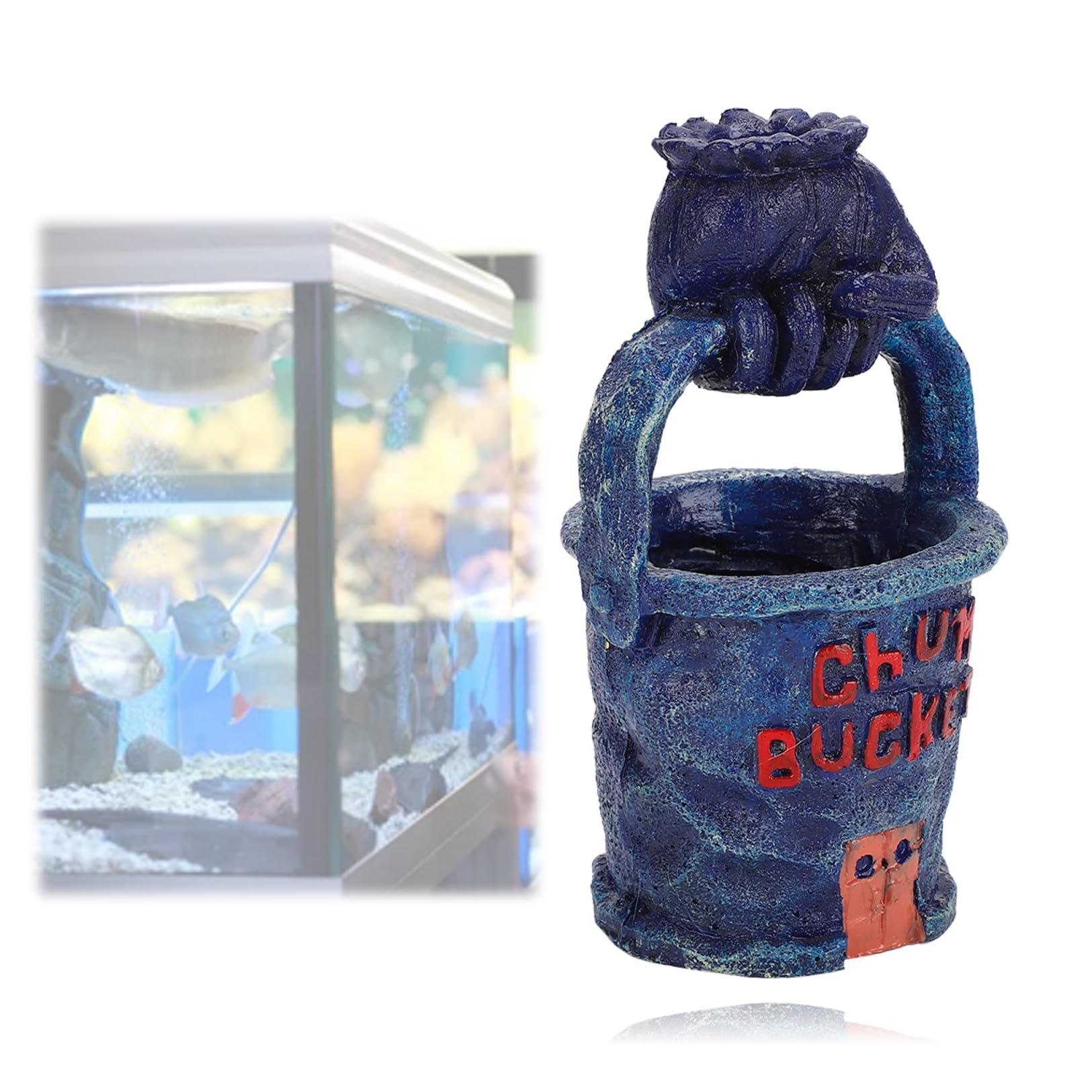 Aquarium Ornament, Artificial Resin Bucket Ornament Decoration High Simulation Landscaping Fish Tank Accessories for Aquatic Pets to Breed, Play and Rest, 3.1 x 3.3 x 5.9in