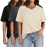 GAYHAY 3 Pack V Neck T Shirts for Women - Casual Loose Fit Spring Summer Tops Trendy Soft Short Sleeve Basics Tees 2025