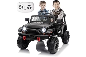 LUIBAS 24V Kids Ride On Truck, Battery Powered Electric Kids Car Vehicle Toy W/Parent Remote Control, Slow Start, LED Lights, MP3 Radio, Power Kids 4 Wheeler Side by Side, Khaki,2 Seater-Black