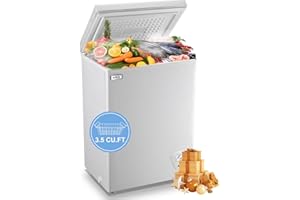 WANAI Chest Freezer 3.5 Cubic Feet Mini Small Deep Freezers with Adjustable Thermostat Top Open Door Freezer Compressor Cooling with Rmovable Storage Basket for Home, Kitchen Office Apartment, Black