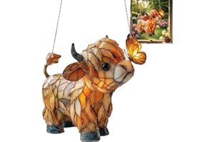 Highland Cow Butterfly Suncatcher, Highland Cow with Butterfly, Stained Glass Style Window Hanging, Farm Animal Sun Catcher O