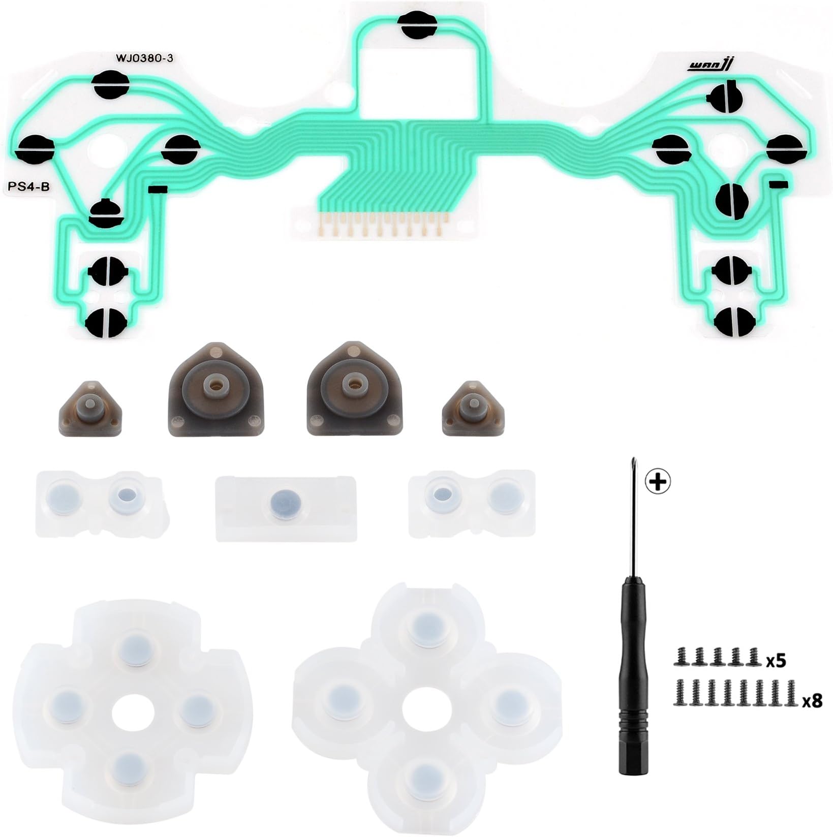 ACTMODZ 2X Repair Parts Controller Circuit Button Ribbon Board Film Pad 1set Silicone Rubber Conductive Pad for PS4 Playstation 4 Controller Screwdriver Tools