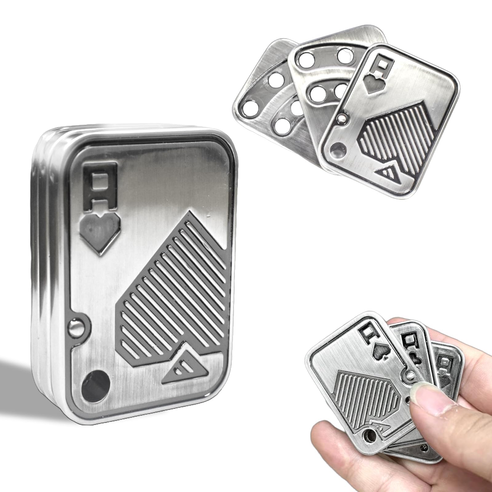 Bufccy Fidget Slider, 3 Layer Metal Poker Push Card, Fidget Toy, Fidget Clicker for Adults Teens, Relieve Stress Anxiety ADHD, Gift for Boyfriend, Husband and Father (Silver A)