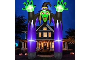 10FT Tall Giant Halloween Inflatables Outdoor Witch Archway Decorations, Haunted Blow Up Witch Arch Yard Decoration Built-in 