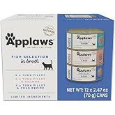 Applaws Fish Variety in Broth Wet Cat Food, 3-Flavor 12-Pack 2.47 oz Cans | 100% Natural, High Quality Ingredients, High Protein, No Artificial Additives, Limited Ingredients