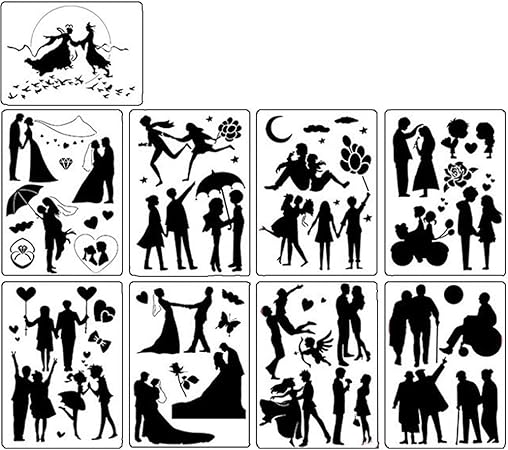 Mocohana8pz Stencil In Plastica Cava Per Pittura Stencil Fai Da Te Per Disegnare E Graffiti Amore Amazon It Casa E Cucina
