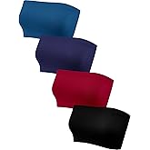 Geyoga 4 Pieces Strapless Bandeau Bra, Seamless Bralettes Stretchy Non Padded Bandeau Tube Top Bra for Women