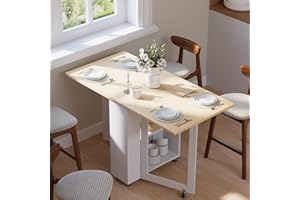 LotFun Folding Dining Table with 2 Storage Racks, Space Saving Dining Table with 6 Wheels, Kitchen Table for Small Spaces (48" x 24" x 30")