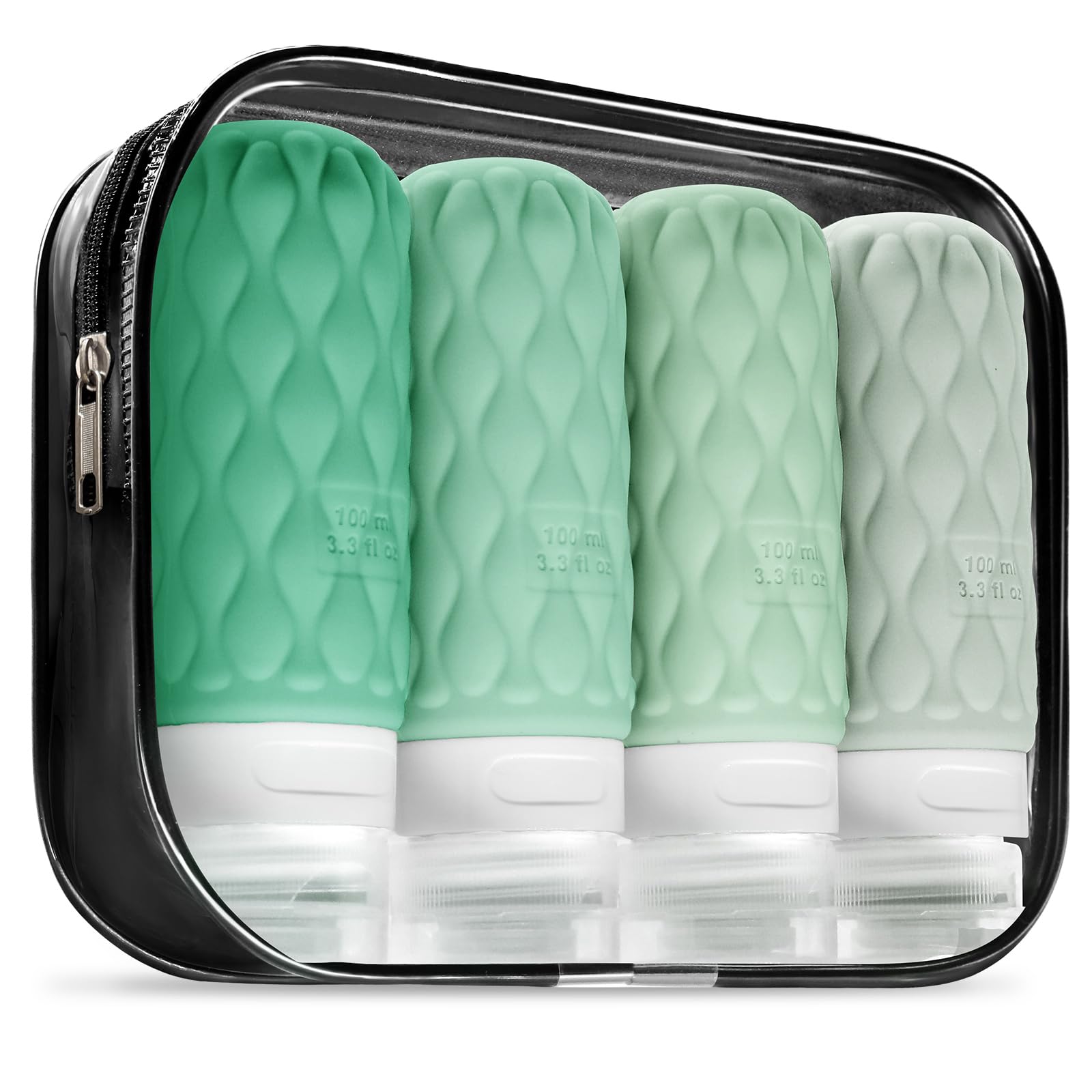 Lericttor 100ml Silicone Travel Bottles for Toiletries with Labels/Clear Bag, Holiday Travel Essentials Leakproof Refillable Squeeze Travel Size Containers Set for Shampoo and Conditioner