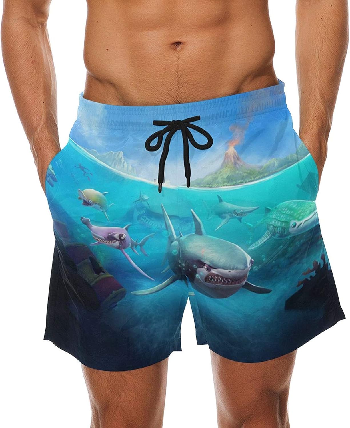 Geshishua Hungry Shark World Summer Beach Shorts Pants Men's Swim