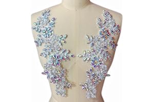 SUCCI SHAN 1 Pair Rhinestones Lace Applique Accessories Handsewing Glass Beads Stones Trim Patches for DIY Girl Wedding Dress Decorations (AB Color)