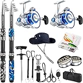 Tripquips Fishing Pole Combo, 6.9ft Telescopic Rods Set, Collapsible Fishing Rods 2PCS Spinning Reel Set with Carrier Bag Freshwater Fishing Rod and Reel Combos Kits
