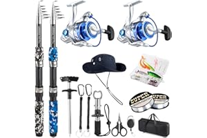 Tripquips Fishing Pole Combo, 6.9ft Telescopic Rods Set, Collapsible Fishing Rods 2PCS Spinning Reel Set with Carrier Bag Fre