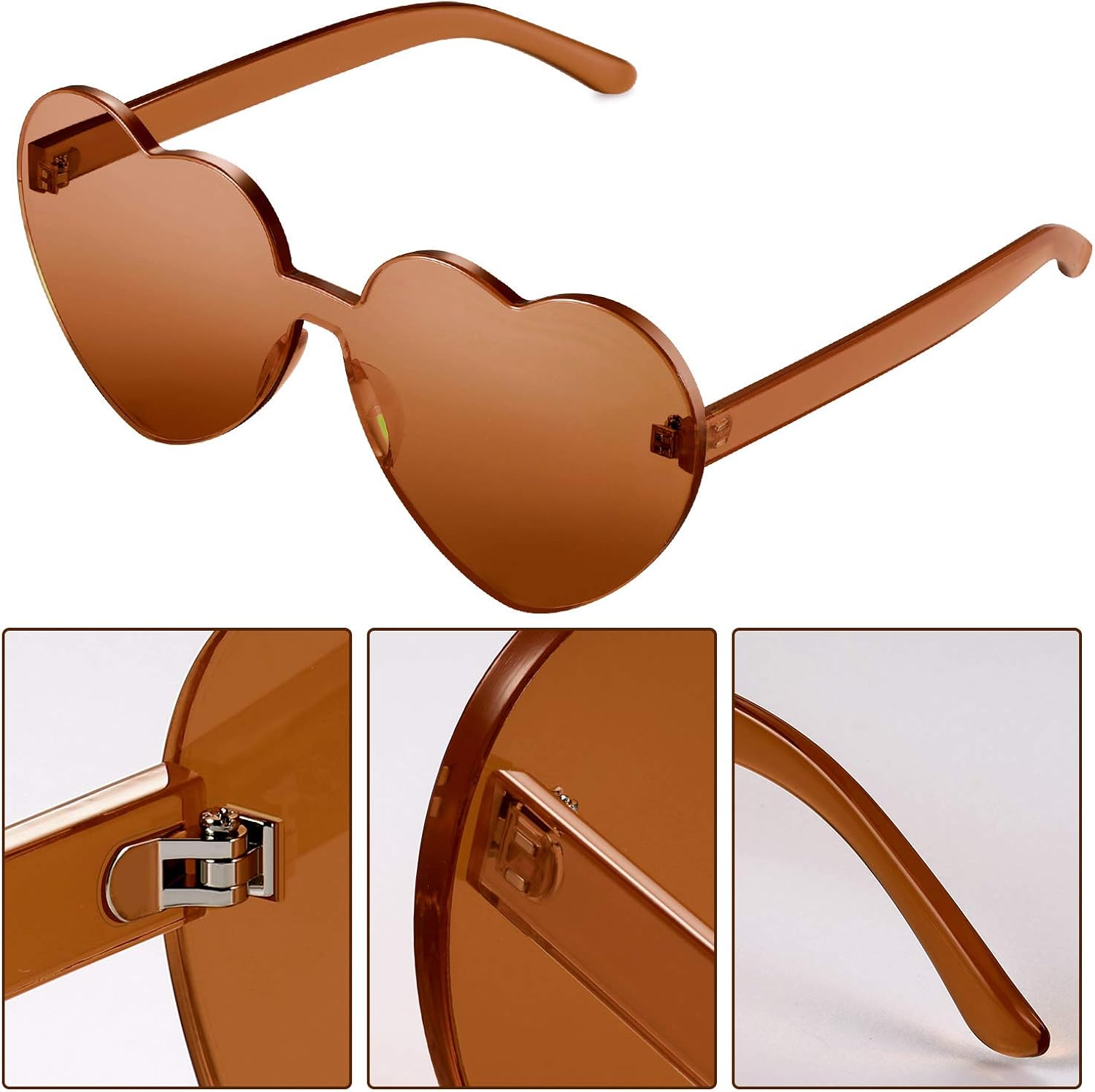 Maxdot Heart Shape Sunglasses Party Sunglasses (Brown): Clothing